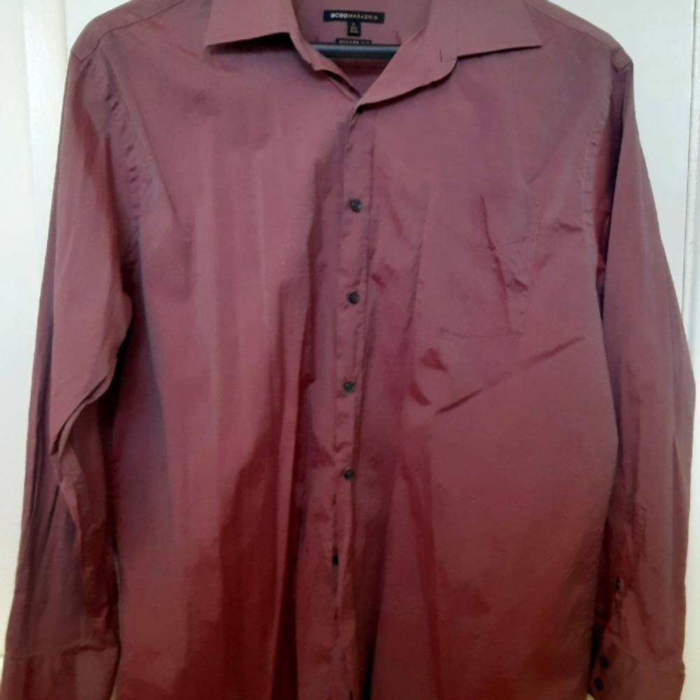 BCBG MAXAZRIA Mens dress shirt modern fit burgundy Sz XL